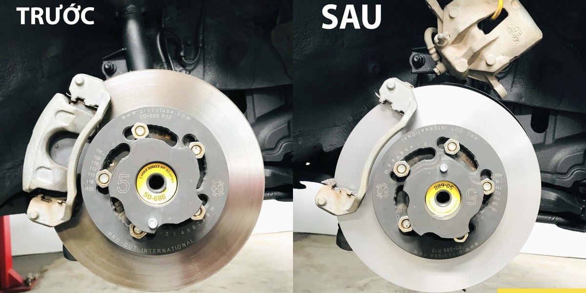 Đĩa phanh trước và sau khi láng đĩa phanh Vũng Tàu tại Hải Minh Auto