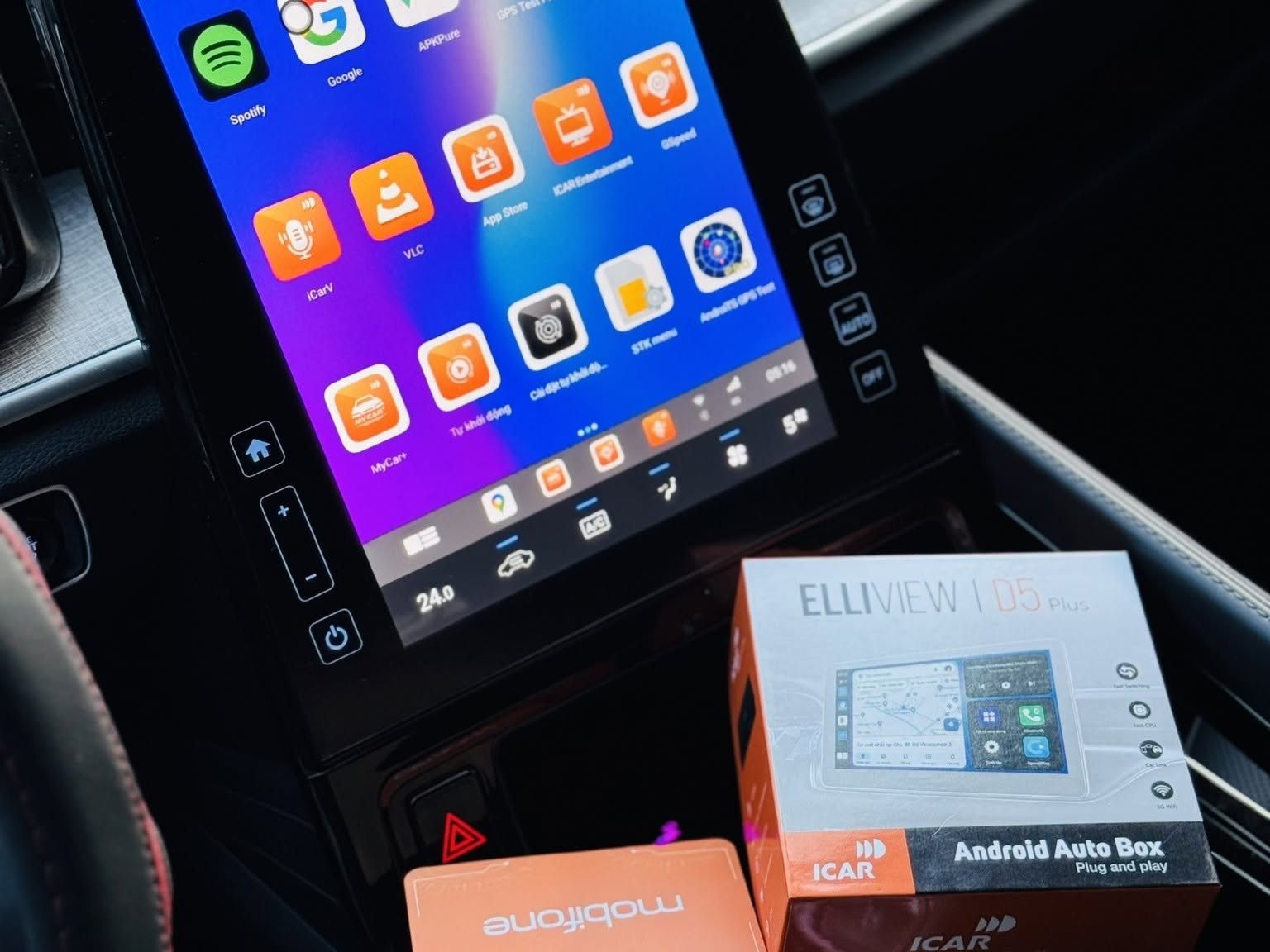 Android Box Icar Elliview D5 Plus trên màn zin Hyundai Custin